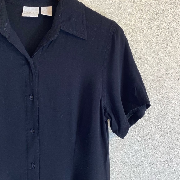 Studio C Black Rayon Button-up Short Sleeve Top Small - Picture 3 of 4